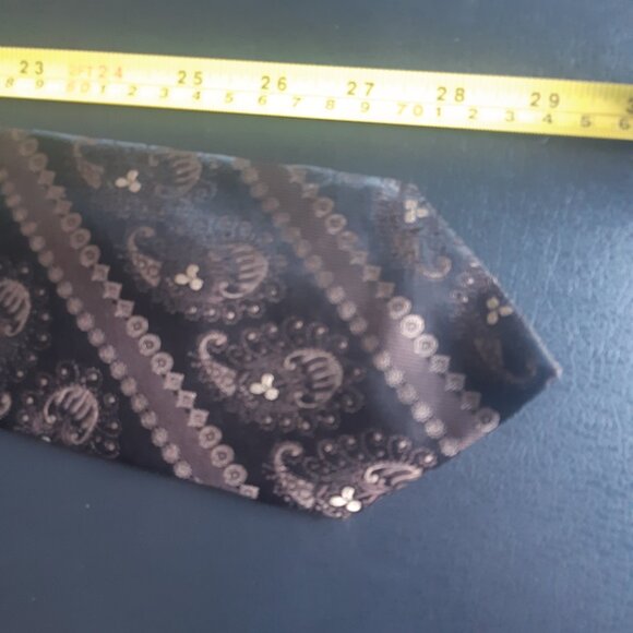 Zanetti Silk Necktie -Brown, Black & Tan Diagonal Stripe w/ Paisley - Picture 11 of 11